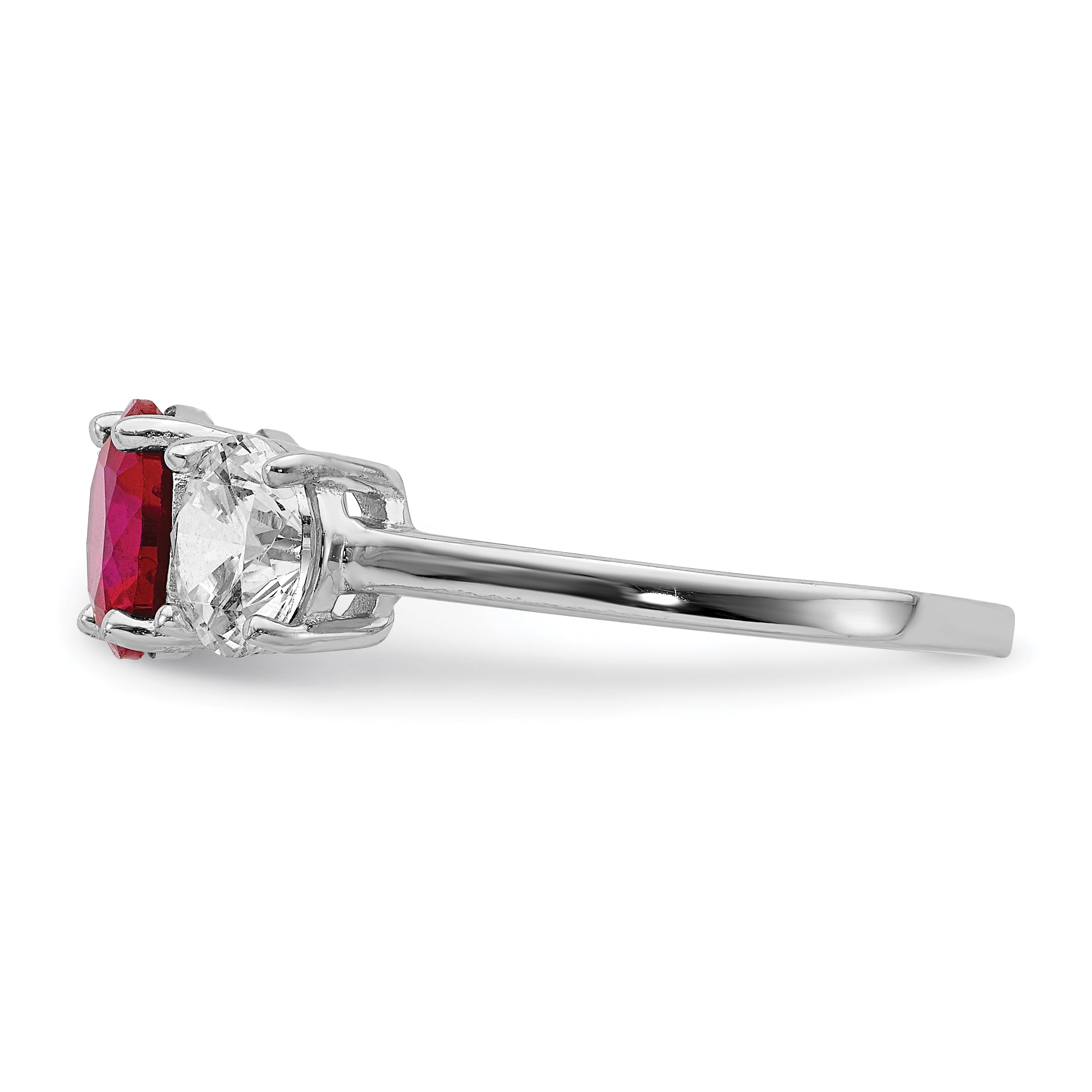 Sterling Silver Rhodium-plated Created Corundum & CZ 3 Stone Ring