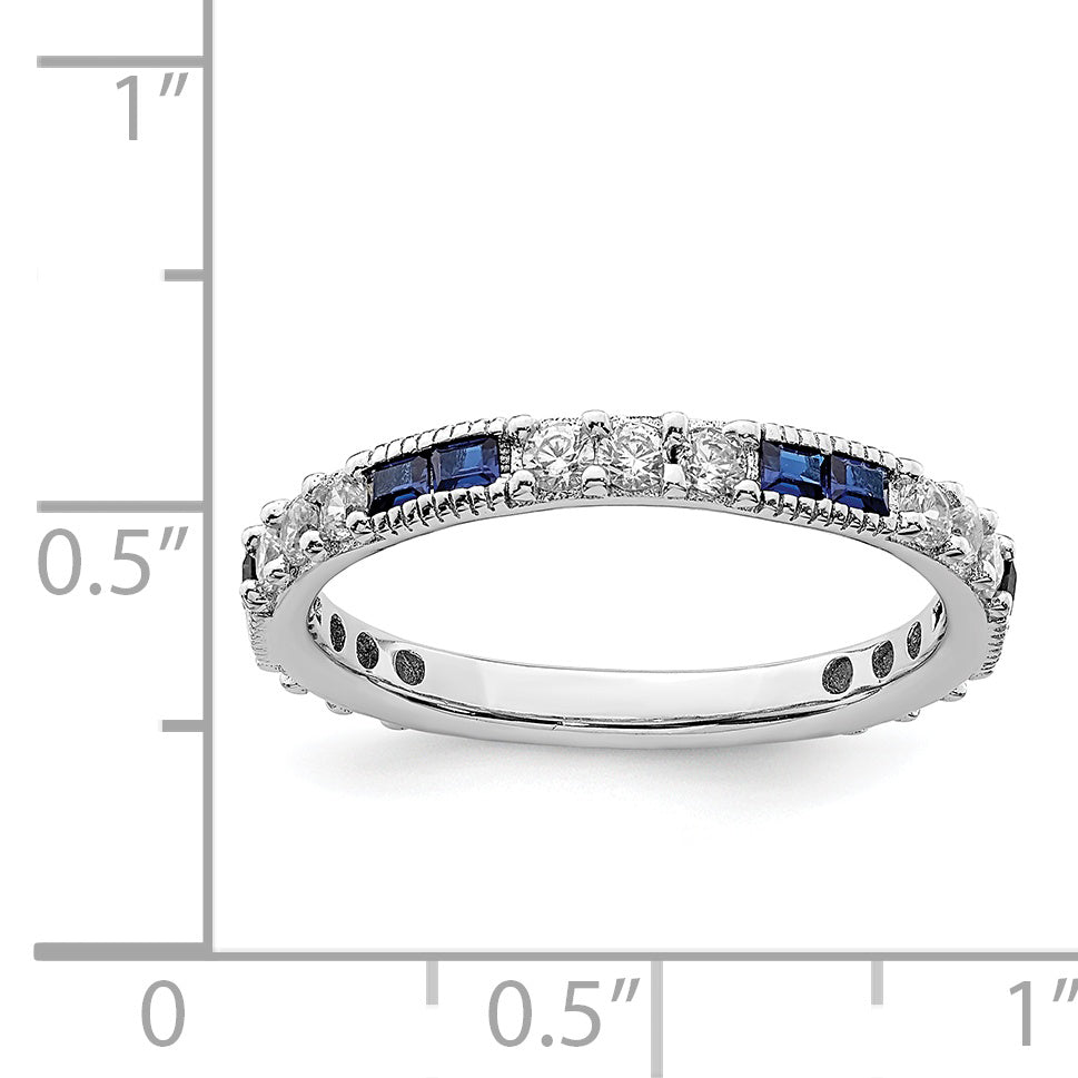 Sterling Silver Rhodium-plated Synthetic Blue Spinel & CZ Ring