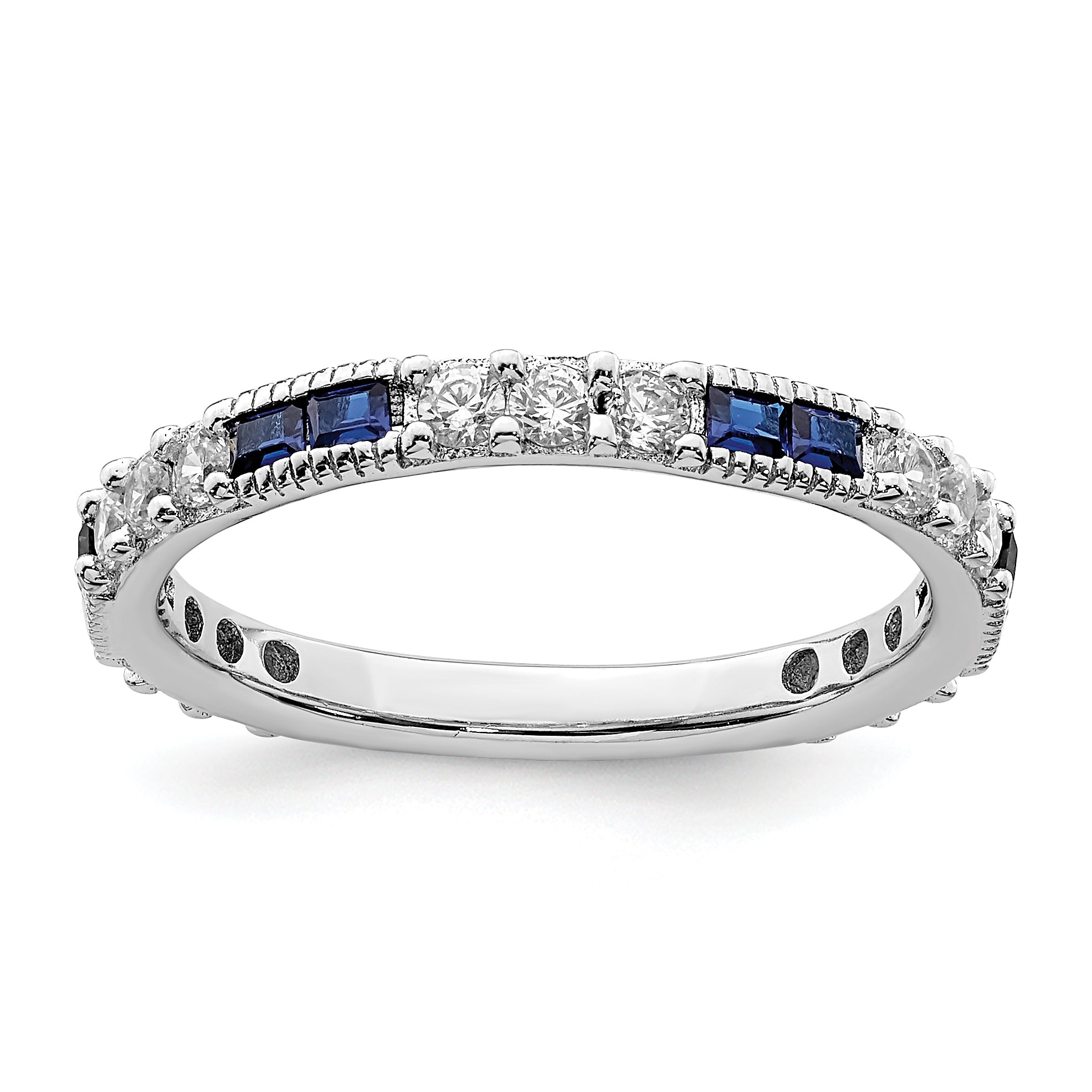 Sterling Silver Rhodium-plated Synthetic Blue Spinel & CZ Ring Main image