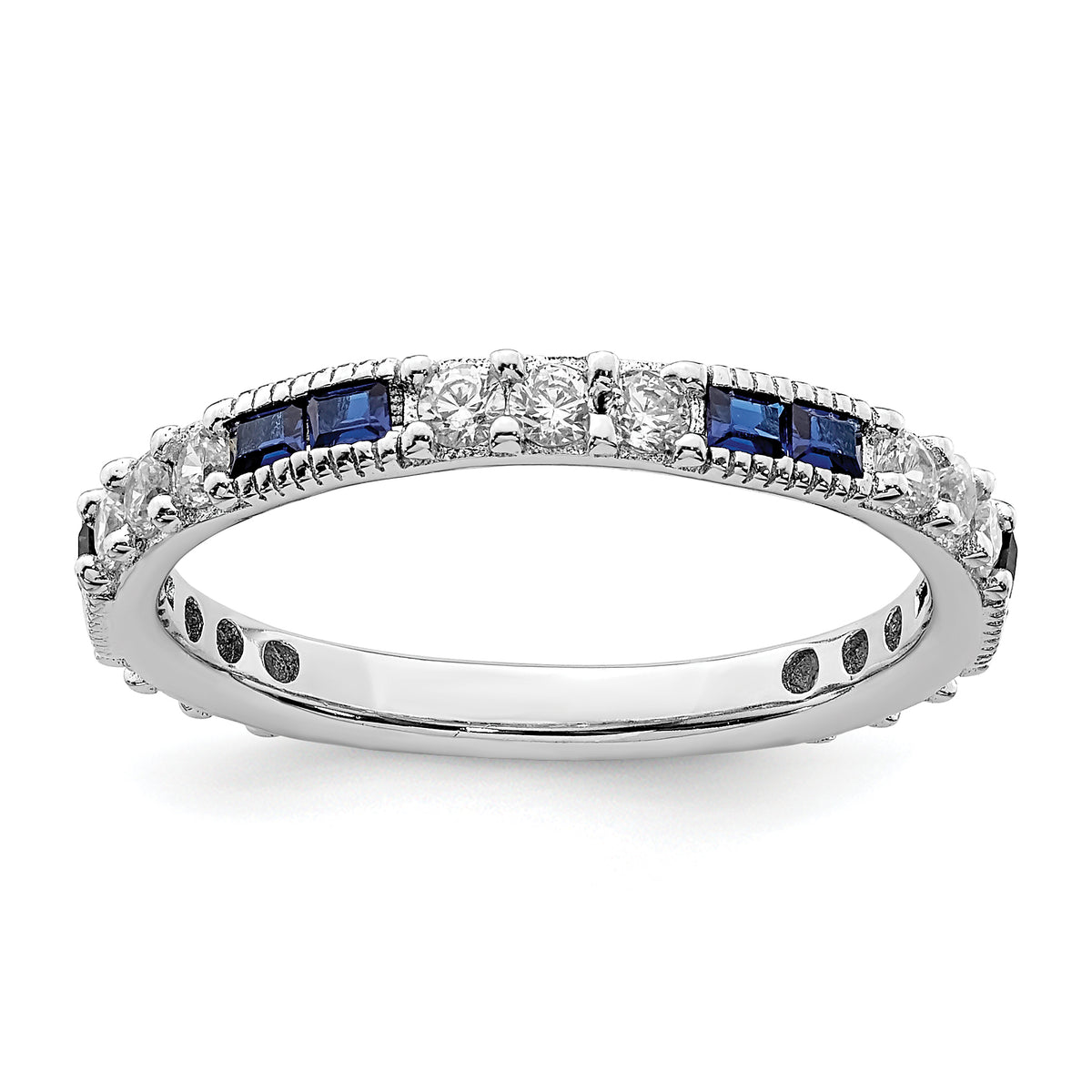 Sterling Silver Rhodium-plated Synthetic Blue Spinel & CZ Ring