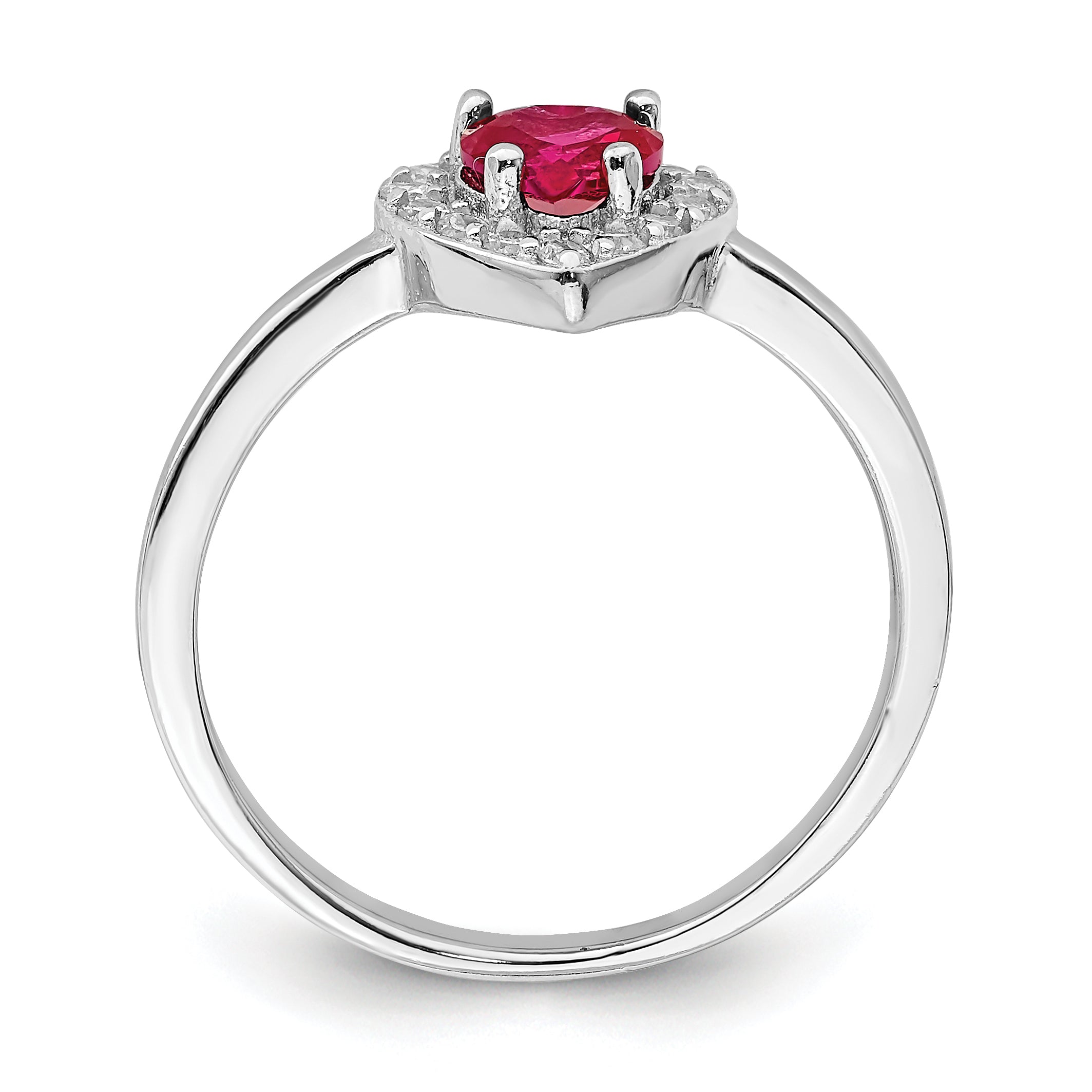 Sterling Silver Rhodium-plated Created Corundum & CZ Heart Ring Secondary image