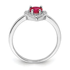Sterling Silver Rhodium-plated Created Corundum & CZ Heart Ring