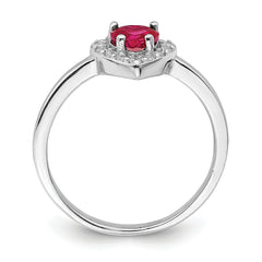 Sterling Silver Rhodium-plated Created Corundum & CZ Heart Ring