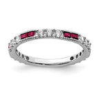 Sterling Silver Rhodium-plated Created Ruby and Round CZ Band