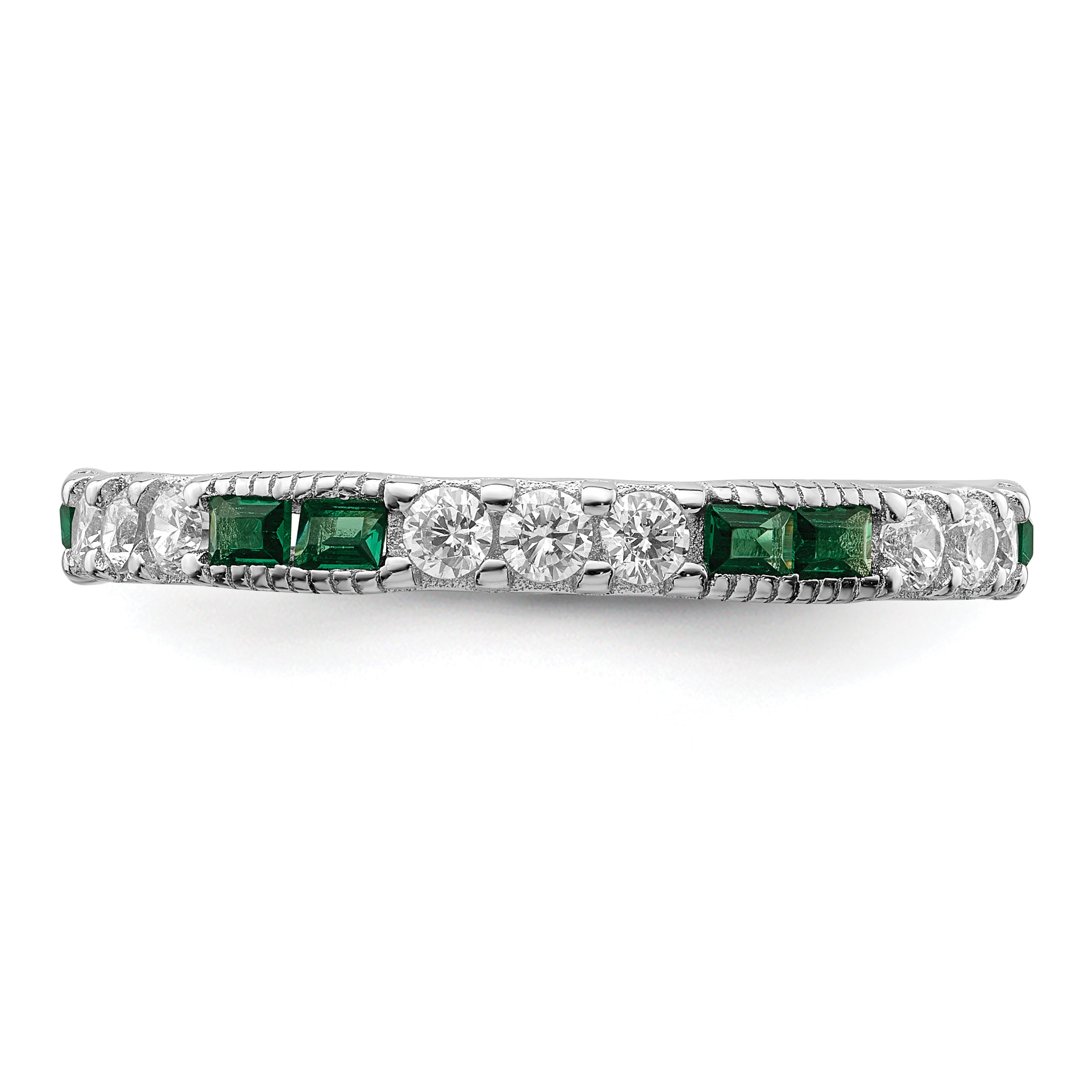 Sterling Silver Rhodium-plated Synthetic Green Spinel & CZ Band