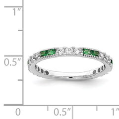 Sterling Silver Rhodium-plated Synthetic Green Spinel & CZ Band