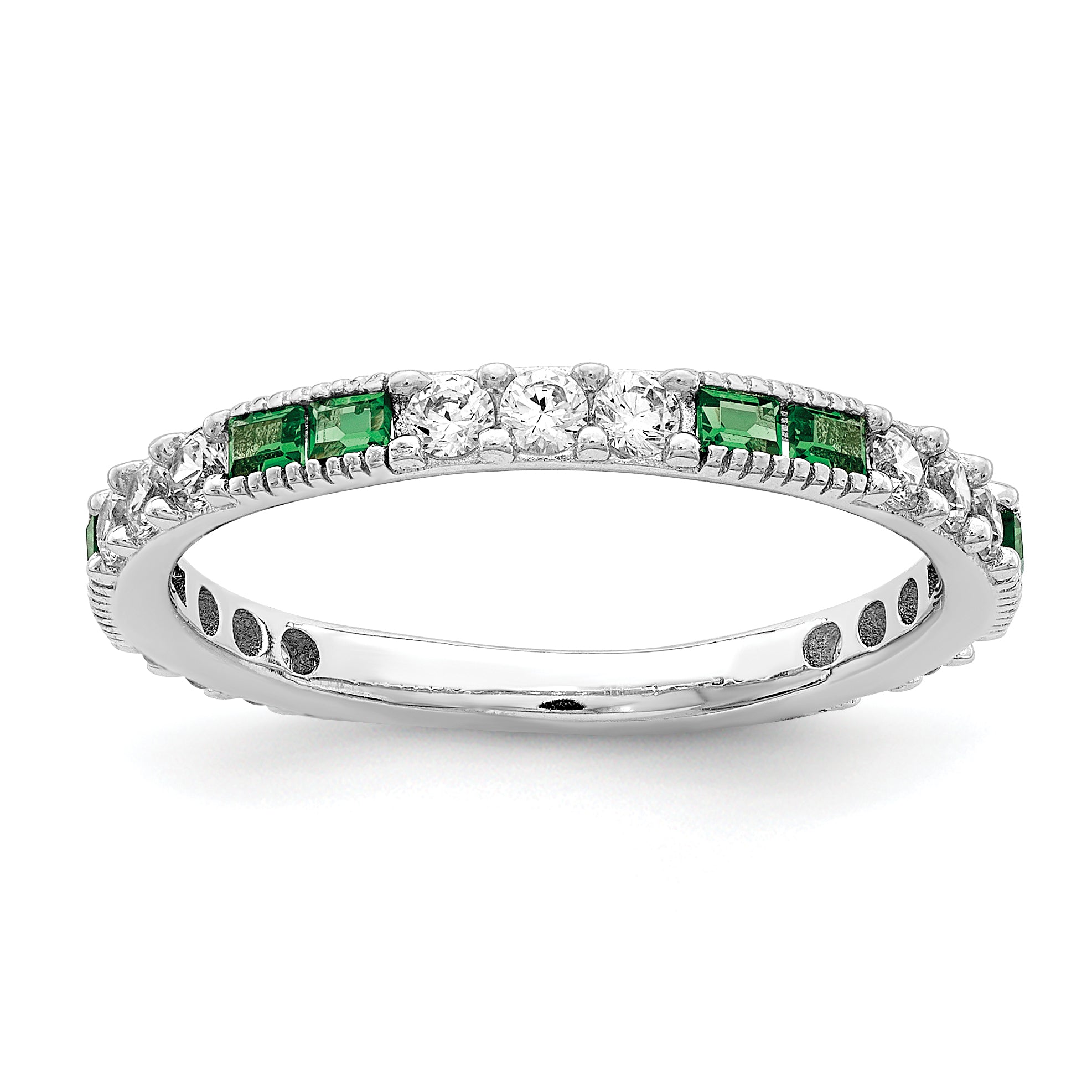 Sterling Silver Rhodium-plated Synthetic Green Spinel & CZ Band