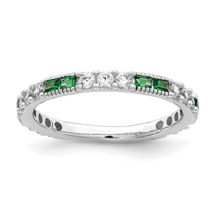 Sterling Silver Rhodium-plated Synthetic Green Spinel & CZ Band, Size 6–8 - Sophia Jewelers