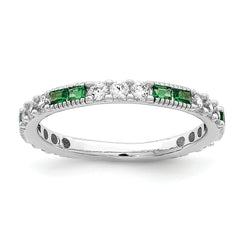 Sterling Silver Rhodium-plated Synthetic Green Spinel & CZ Band