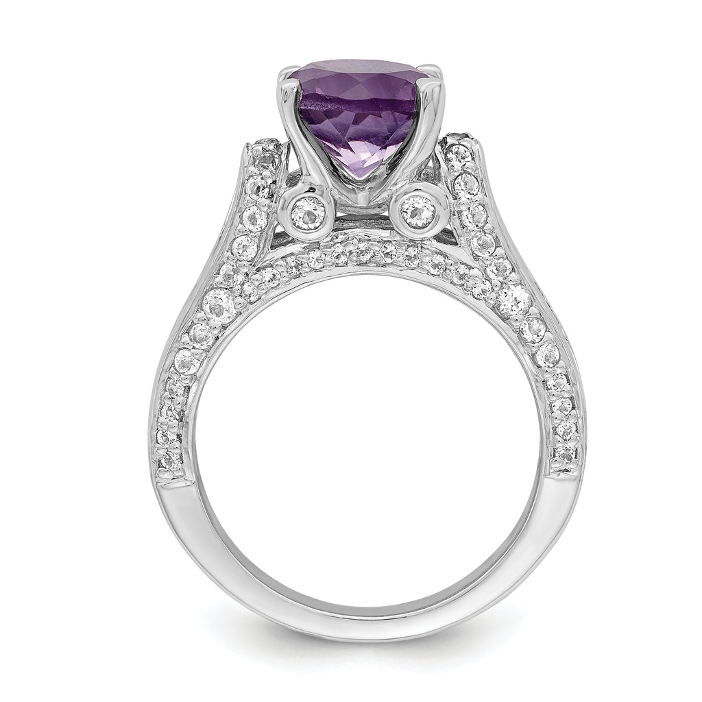 Sterling Silver Rhodium-Plated 8mm Amethyst & White Topaz Ring