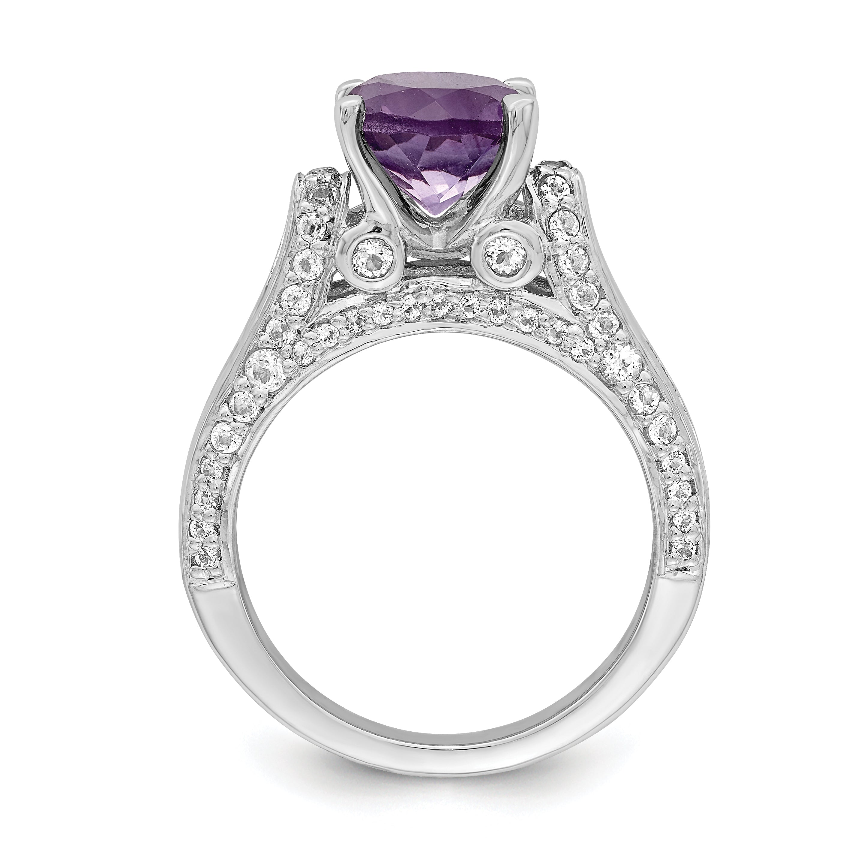 Sterling Silver Rhodium-Plated 8mm Amethyst & White Topaz Ring