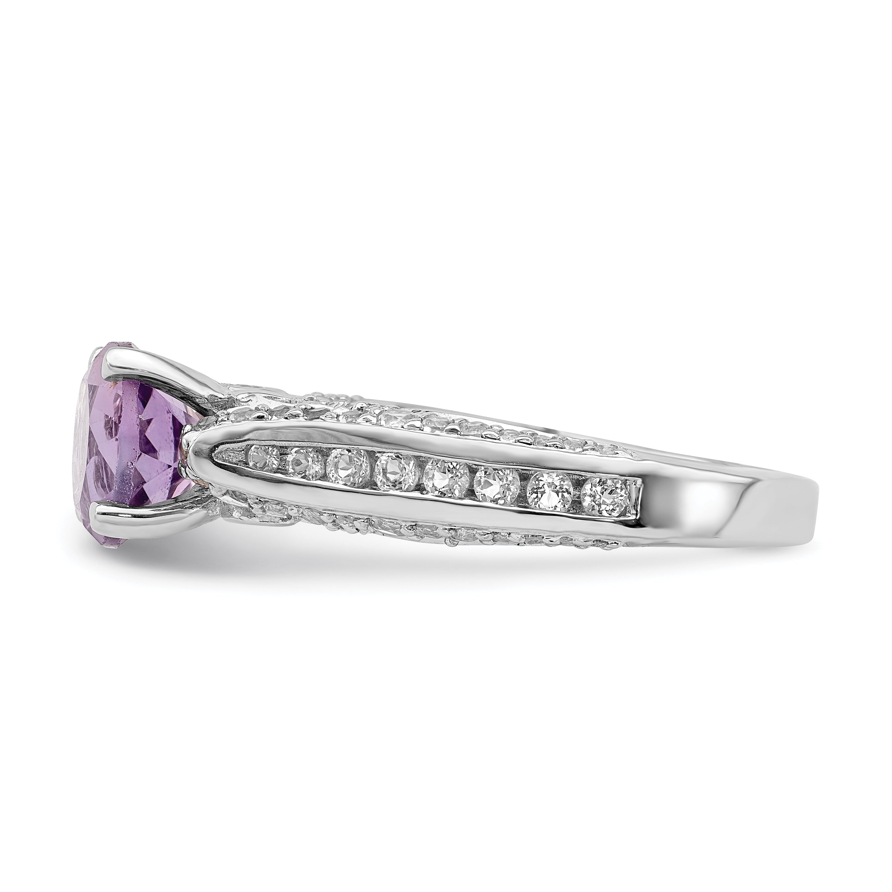 Sterling Silver Rhodium-Plated 8mm Amethyst & White Topaz Ring