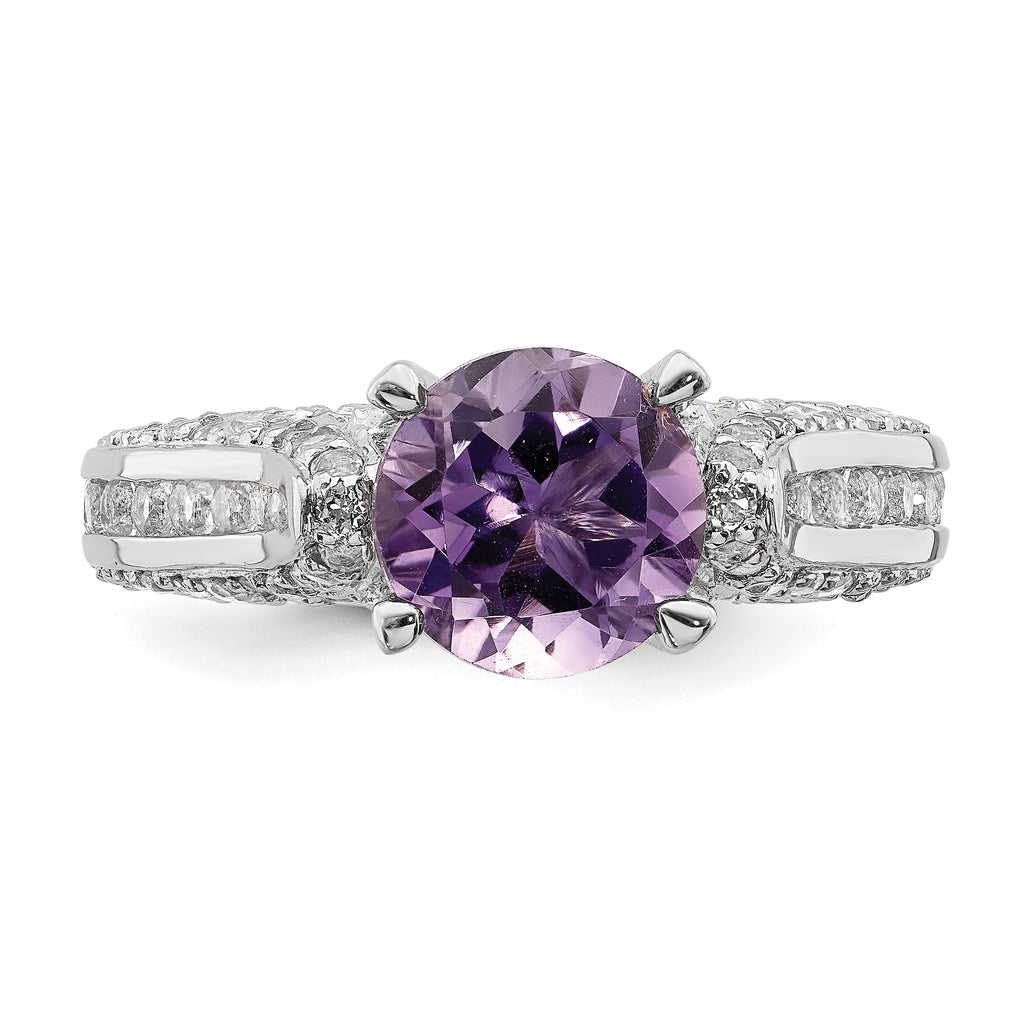 Sterling Silver Rhodium-Plated 8mm Amethyst & White Topaz Ring