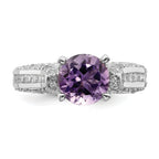 Sterling Silver Rhodium-Plated 8mm Amethyst & White Topaz Ring