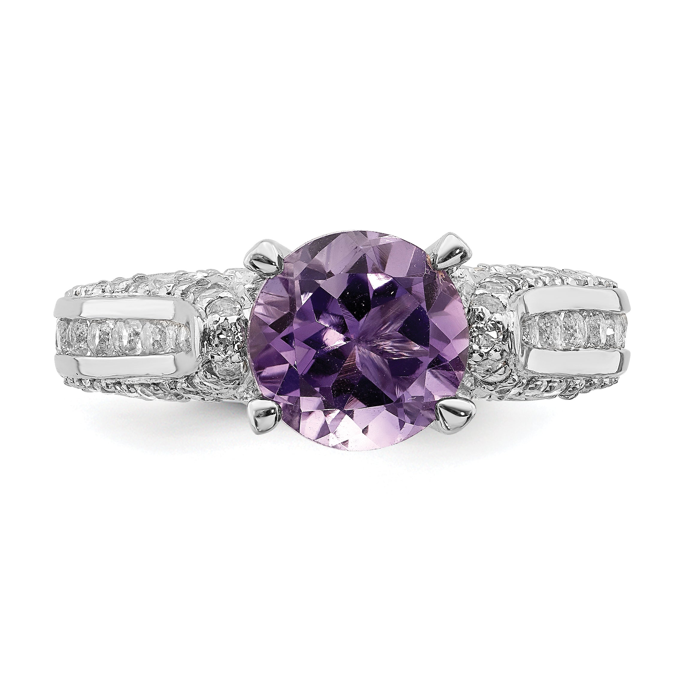 Sterling Silver Rhodium-Plated 8mm Amethyst & White Topaz Ring