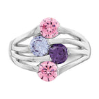Sterling Silver Rhodium-Plated Pink & Purple Cubic Zirconi 4-Bar Ring