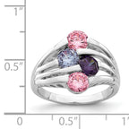 Sterling Silver Rhodium-Plated Pink & Purple Cubic Zirconi 4-Bar Ring