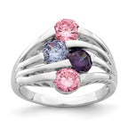 Sterling Silver Rhodium-Plated Pink & Purple Cubic Zirconi 4-Bar Ring