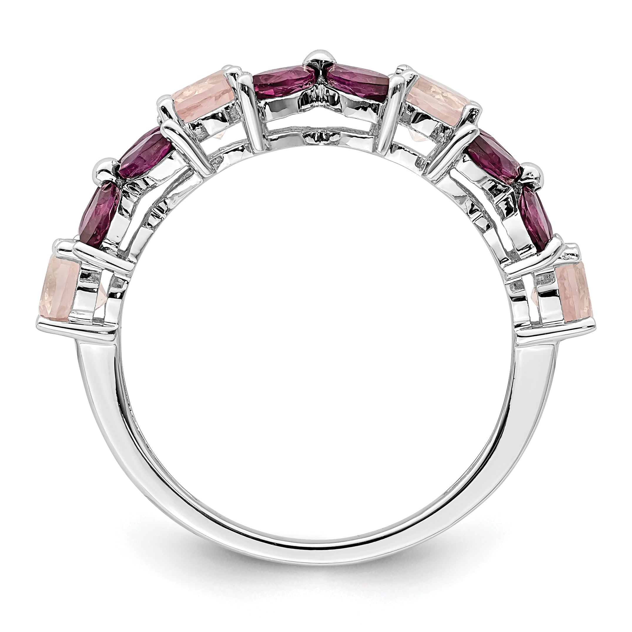 Sterling Silver Rhodium-plated Rose Quartz & Rhodolite Ring Secondary image