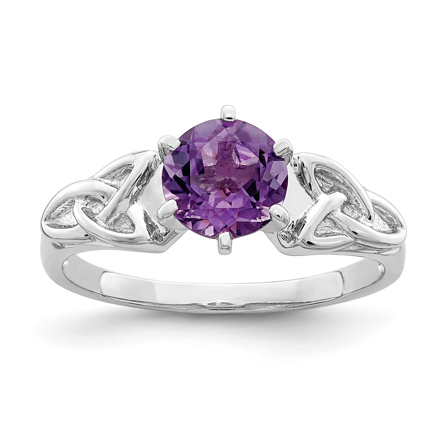 Sterling Silver Rhodium-plated Amethyst Celtic Trinity Ring Main image