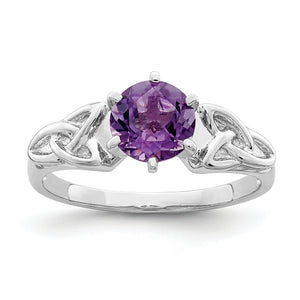 Amethyst Celtic Trinity Ring in Sterling Silver, Textured, Size 6–8 - Sophia Jewelers