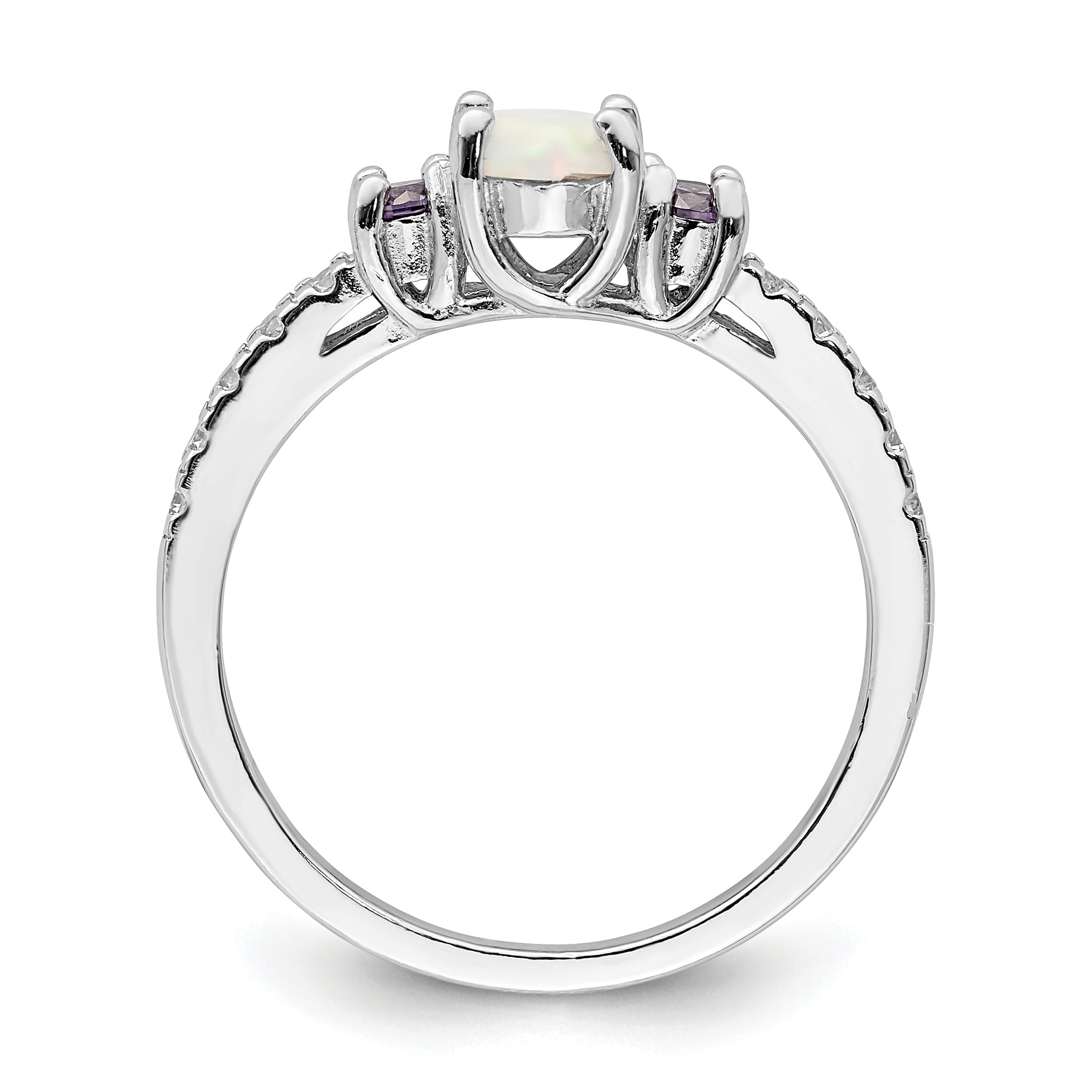 Sterling Silver Rhodium-plated Lab Created Opal/CZ Ring Secondary image