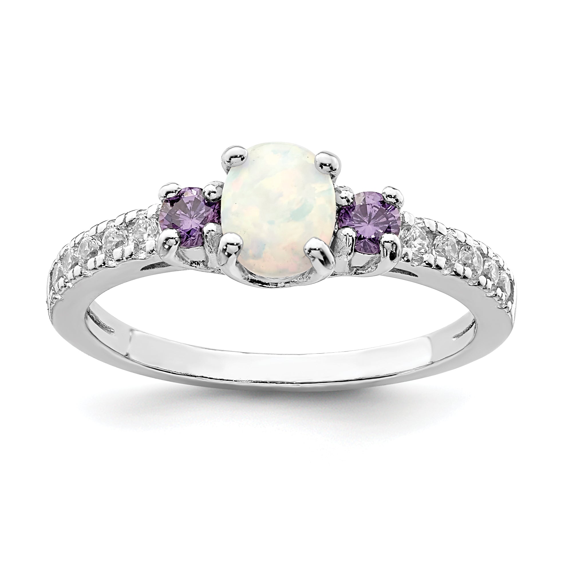 Sterling Silver Rhodium-plated Lab Created Opal/CZ Ring Main image