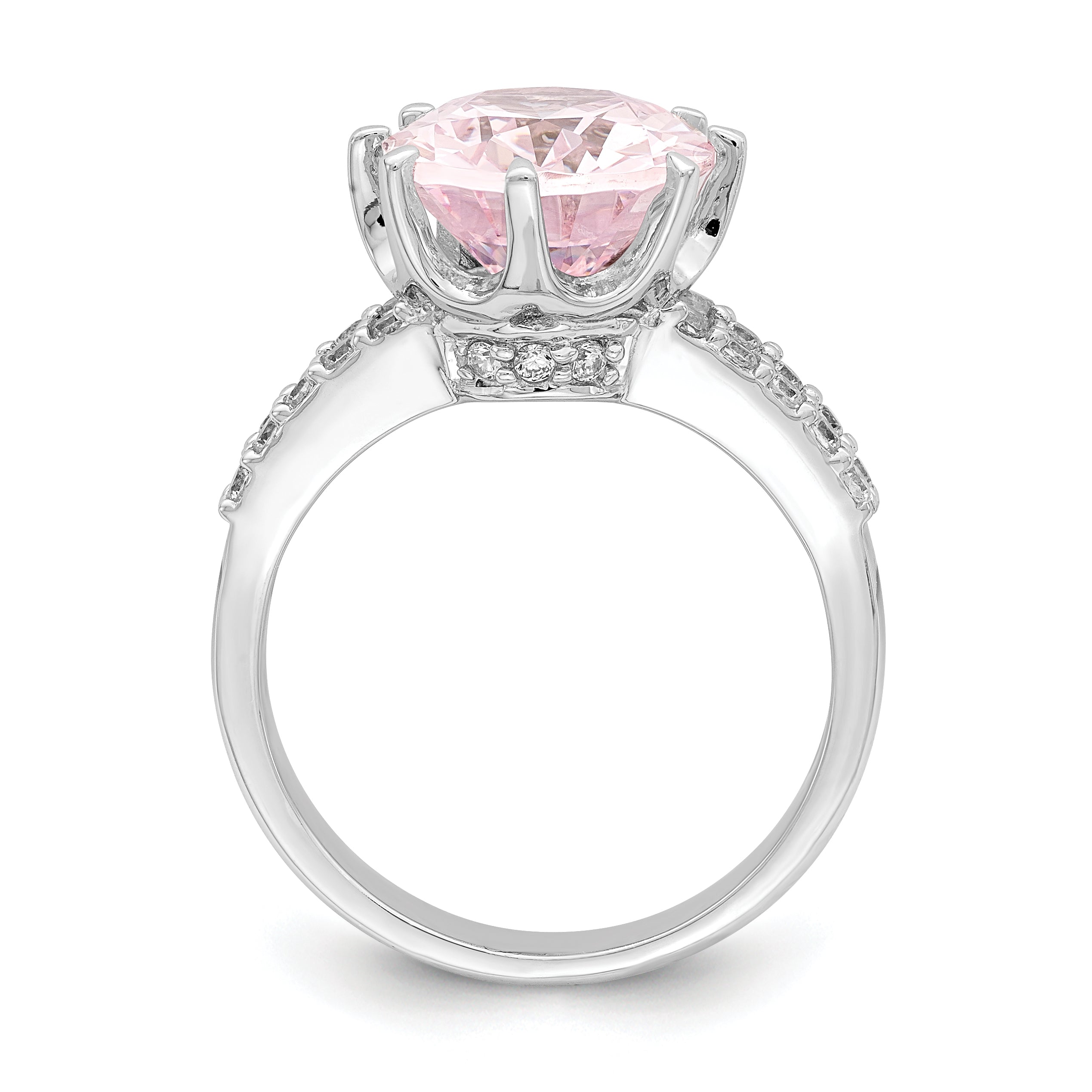Sterling Silver Rhodium-Plated 12x10 Oval Pink & White Cubic Zirconi Ring Secondary image