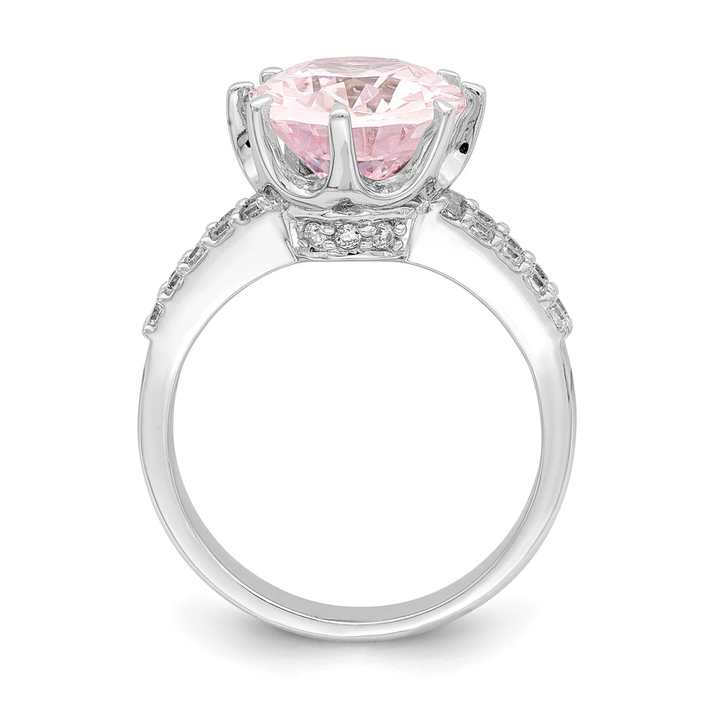 Sterling Silver Rhodium-Plated 12x10 Oval Pink & White Cubic Zirconi Ring