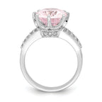 Sterling Silver Rhodium-Plated 12x10 Oval Pink & White Cubic Zirconi Ring