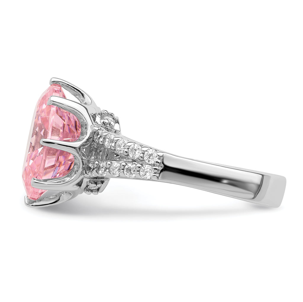 Sterling Silver Rhodium-Plated 12x10 Oval Pink & White Cubic Zirconi Ring
