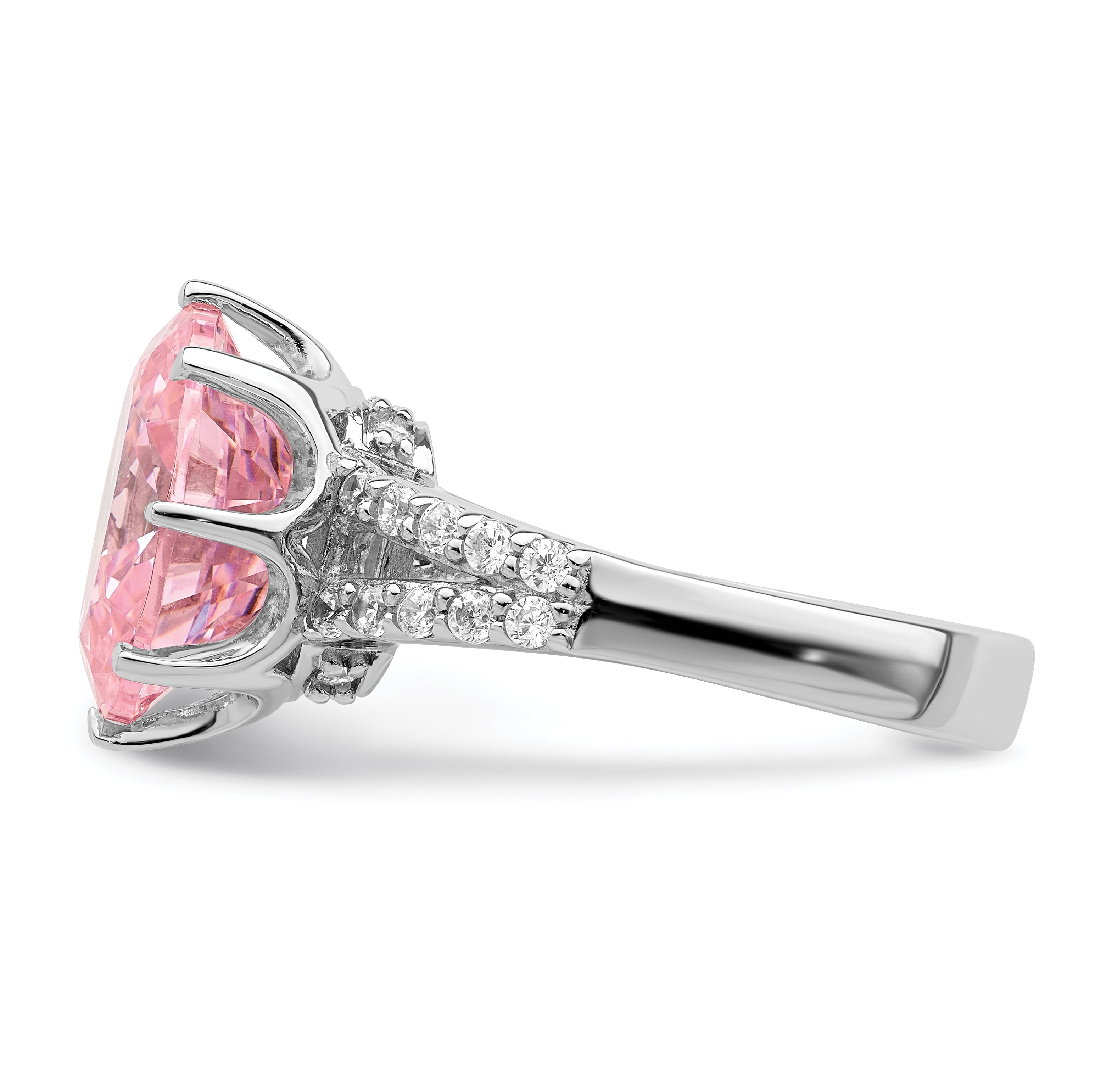 Sterling Silver Rhodium-Plated 12x10 Oval Pink & White Cubic Zirconi Ring