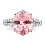 Sterling Silver Rhodium-Plated 12x10 Oval Pink & White Cubic Zirconi Ring