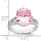 Sterling Silver Rhodium-Plated 12x10 Oval Pink & White Cubic Zirconi Ring