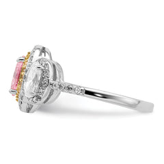 Sterling Silver Rhodium-plated Pink, White, & Yellow CZ Oval Cut Ring