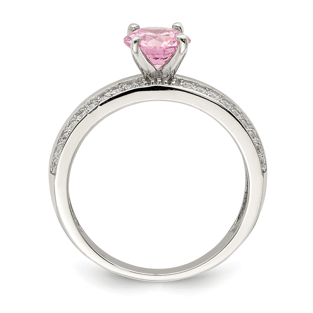 Sterling Silver Rhodium-Plated Pink and Clear Cubic Zirconi Ring