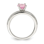 Sterling Silver Rhodium-Plated Pink and Clear Cubic Zirconi Ring