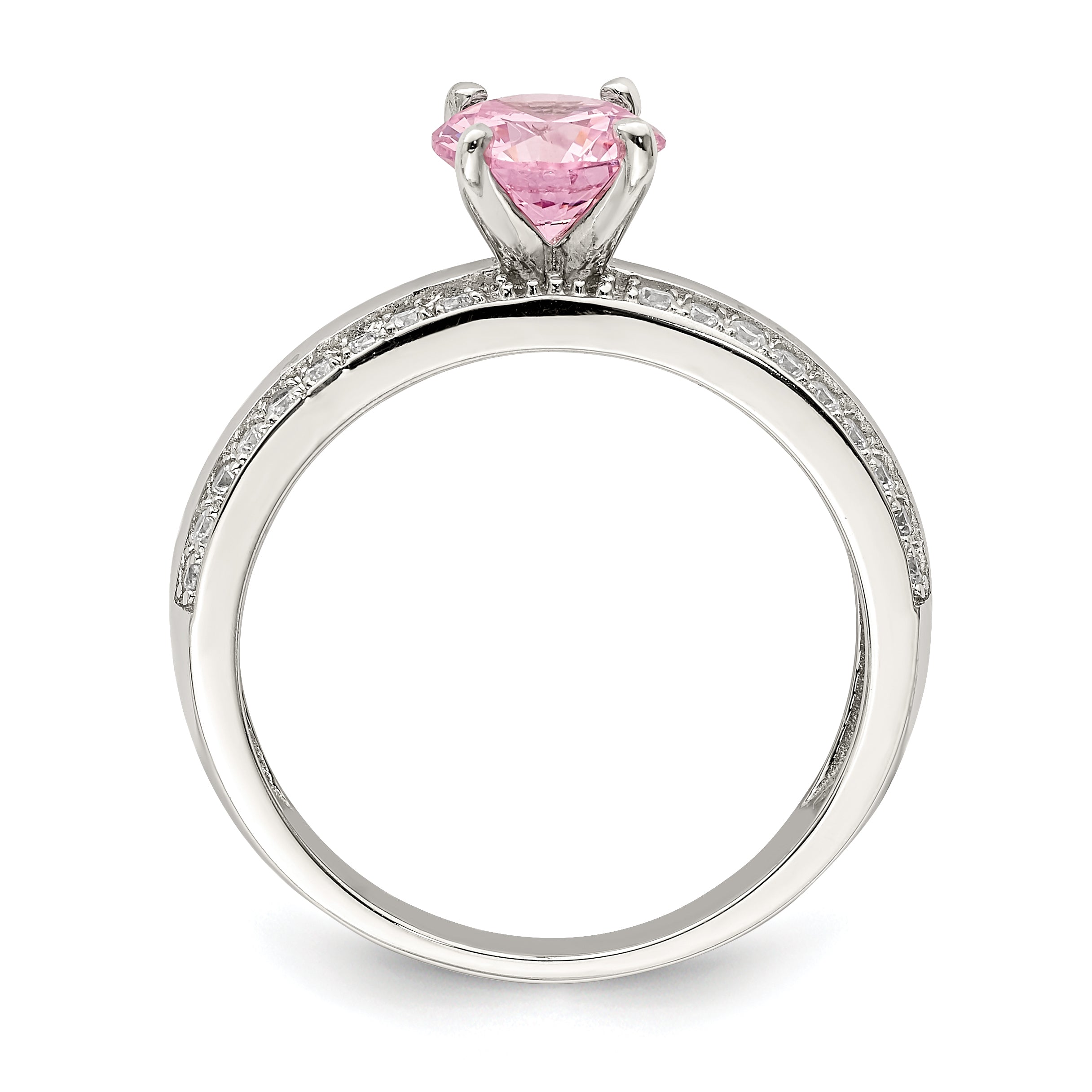 Sterling Silver Rhodium-Plated Pink and Clear Cubic Zirconi Ring