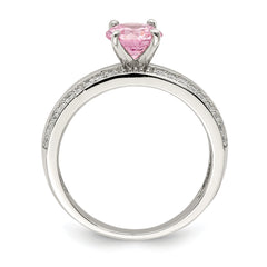 Sterling Silver Rhodium-plated Pink and Clear CZ Ring