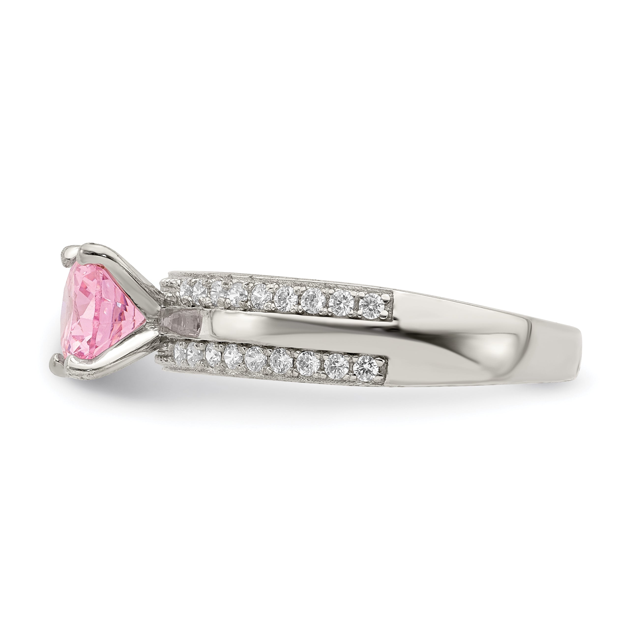 Sterling Silver Rhodium-Plated Pink and Clear Cubic Zirconi Ring