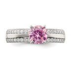 Sterling Silver Rhodium-Plated Pink and Clear Cubic Zirconi Ring