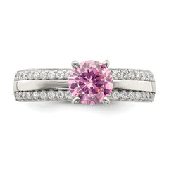 Sterling Silver Rhodium-plated Pink and Clear CZ Ring