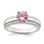 Sterling Silver Rhodium-Plated Pink and Clear Cubic Zirconi Ring