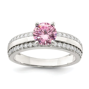 Sterling Silver Rhodium-Plated Pink and Clear Cubic Zirconi Ring, Size 6–8 - Sophia Jewelers