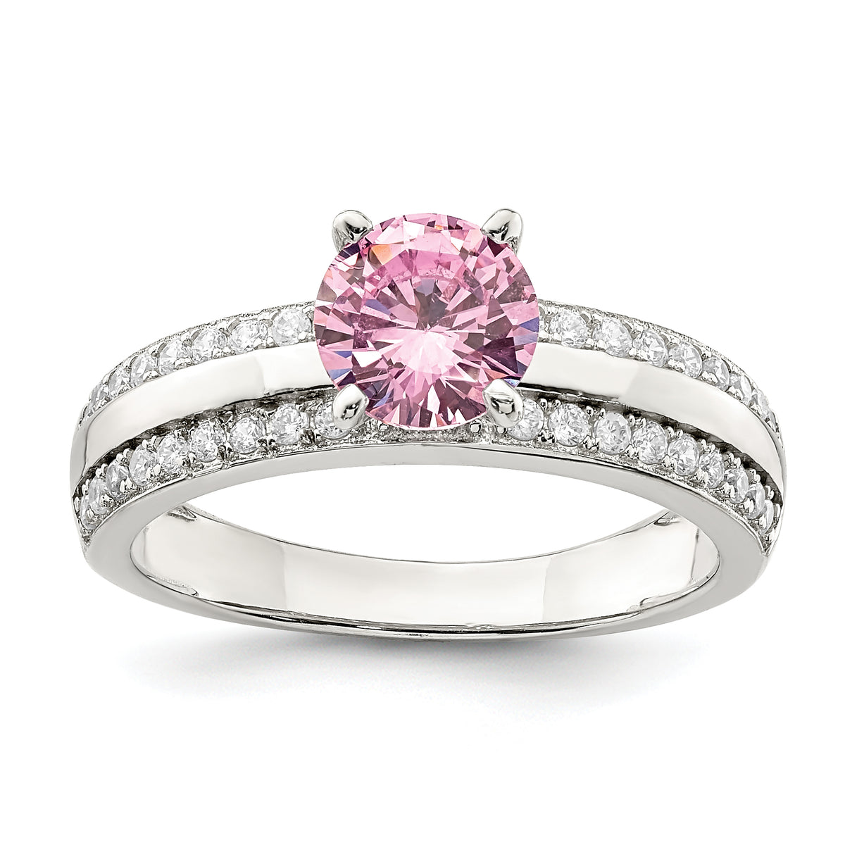 Sterling Silver Rhodium-plated Pink and Clear CZ Ring