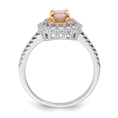 Sterling Silver Rhodium-plated/Gold-tone Pink & White CZ R/C Ring