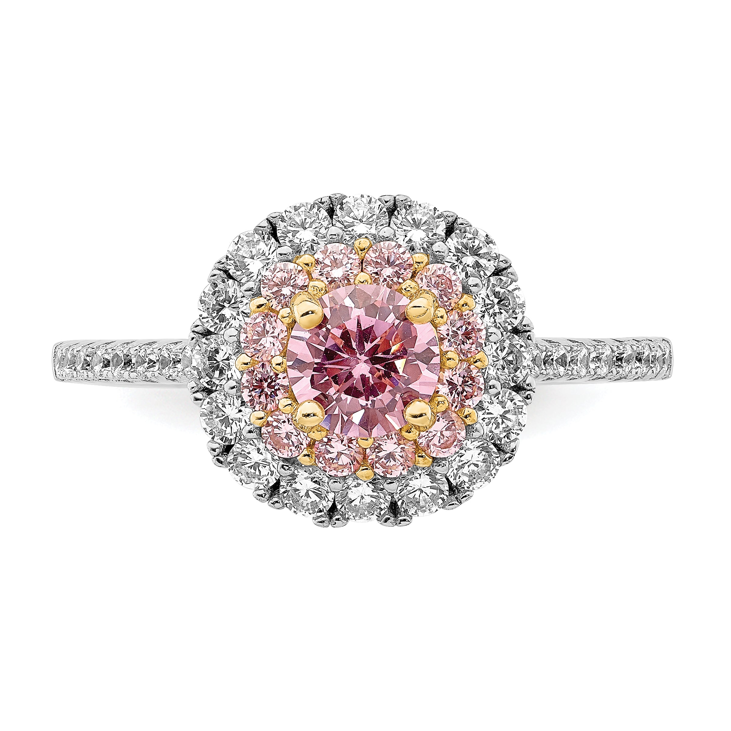 Sterling Silver Rhodium-plated/Gold-tone Pink & White CZ R/C Ring