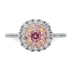 Sterling Silver Rhodium-plated/Gold-tone Pink & White CZ R/C Ring