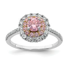 Sterling Silver Rhodium-plated/Gold-tone Pink & White CZ R/C Ring