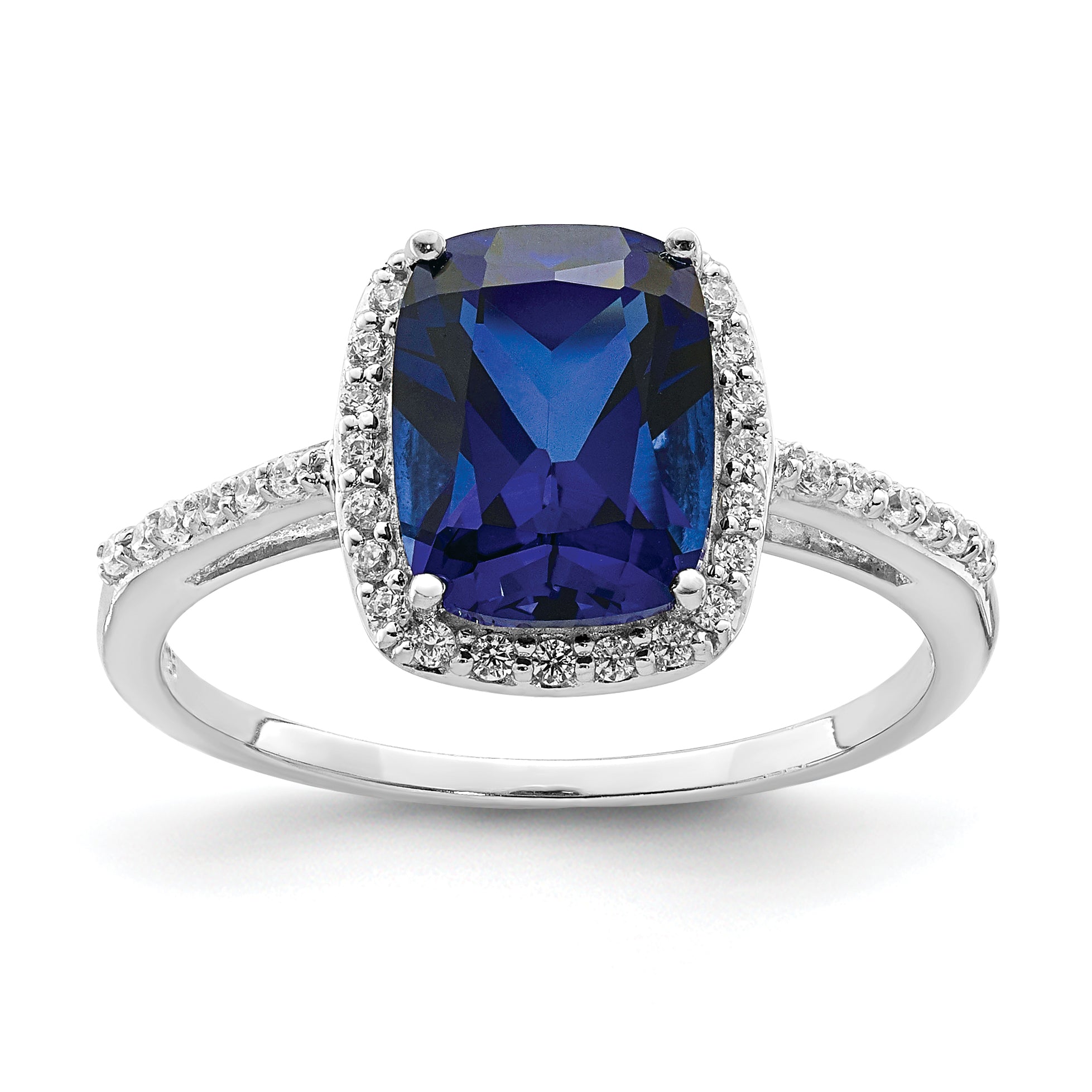 Sterling Silver Rhodium-plated Created Blue Sapphire and CZ Ring Main image